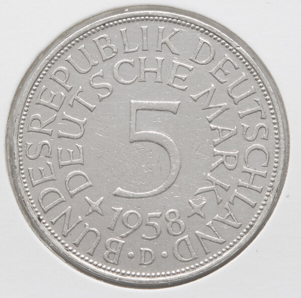 Deutschland 5 Mark 1958 D* (berieben/gereinigt)