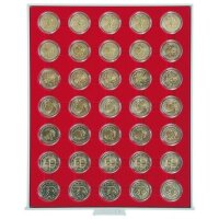 Münzenbox Standard für 35 Münzen bis 32 mm, hellgrau / rote Einlage