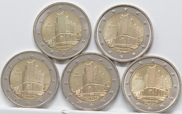 Deutschland 5 x 2 Euro 2023 - Hamburg - Elbphilharmonie - ADFGJ*