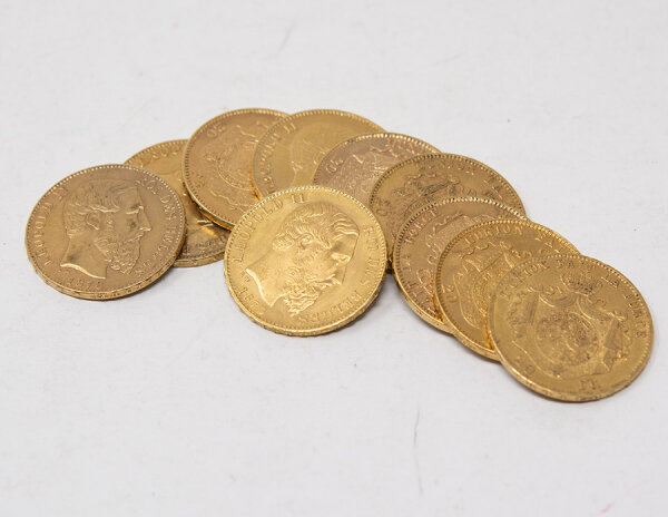 Belgien 20 Francs Leopold II. - Gold - diverse Jahrgänge