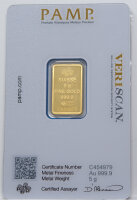 Pamp 5 Gramm Gold Barren im Blister