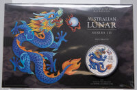 Australien 1 Dollar 2024 - Lunar III - Jahr des Drachen  blue coloriert in Coincard