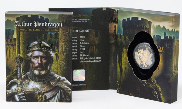 Niue 2 Dollar 2023 - Camelot Series #1 - Arthur Pendragon  - Multimetal im Blister