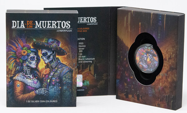 Mexiko Libertad 2023 - Dia de los Muertes - Cyberpunk - 1 oz. Silber - coloriert