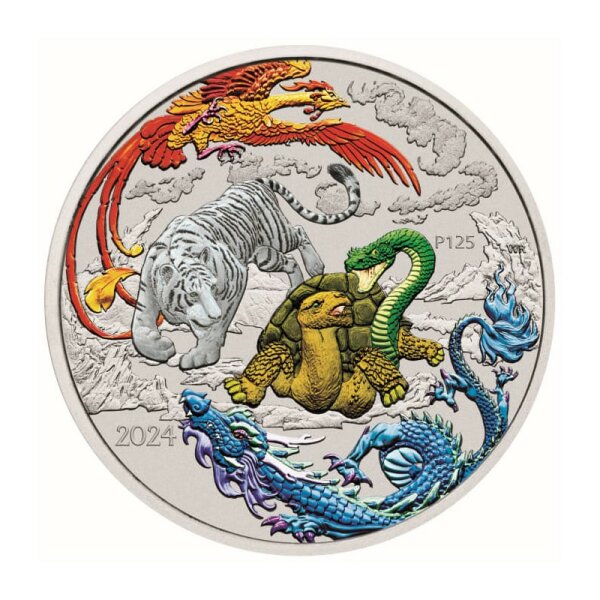 Australien 1 Dollar 2024 - Chinese Myths & Legends - Four Guardians - Hong* coloriert