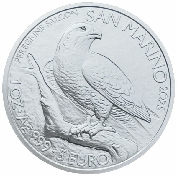 San Marino 5 Euro 2025 - Wanderfalke - 1 oz Silber