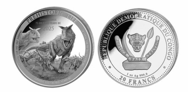 Kongo 20 Francs 2025 - Prehistoric Life II - #4 - Carnotaurus