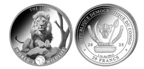 Kongo 20 Francs 2025 - World´s Wildlife - Löwe / Lion - Preis Ende Mai
