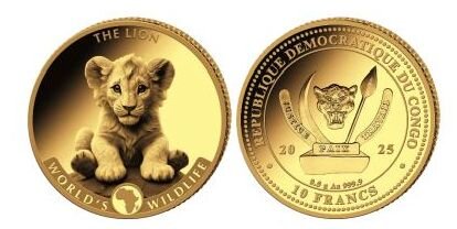 Kongo 10 Francs 2025 - World´s Wildlife Serie - Löwe / Lion - 0,5 g Gold
