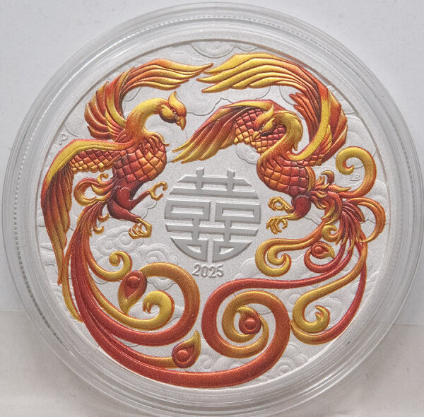 Australien 1 Dollar 2025 - Chinese Myths & Legends - Double Phoenix- rot coloriert