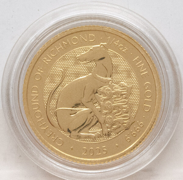Großbritannien 25 Pfund 2025 - Tudor Beasts - Greyhound of Richmond 1/4 oz. Gold
