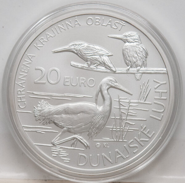 Silbermünze Slowakei 20 Euro 2025 – Motiv Dunajské Luhy – Flora & Fauna, Landschaftselemente – in BU