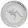 Springendes Känguru, umlaufende Linienstruktur, Feingehaltsangabe 1 oz 9999 SILVER, Perth-Mint-Prägemarke