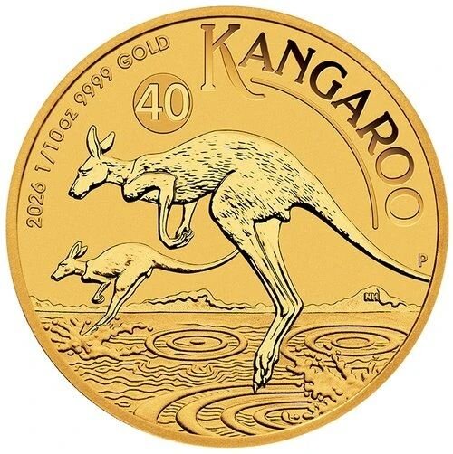 Rückseite der Münze mit springendem Känguru, Inschrift 1/10 oz 9999 GOLD, Privy-Mark „40