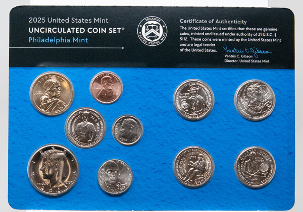 USA 2025 Kursmünzensatz Uncirculated P –  10 Münzen der Prägestätte Philadelphia