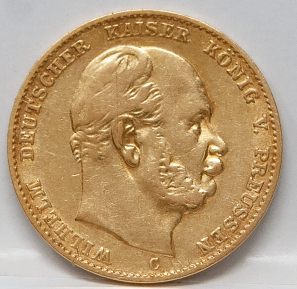 10 Mark Preußen 1873 C Gold, Wilhelm I Porträt & Reichsadler, 3,98 g