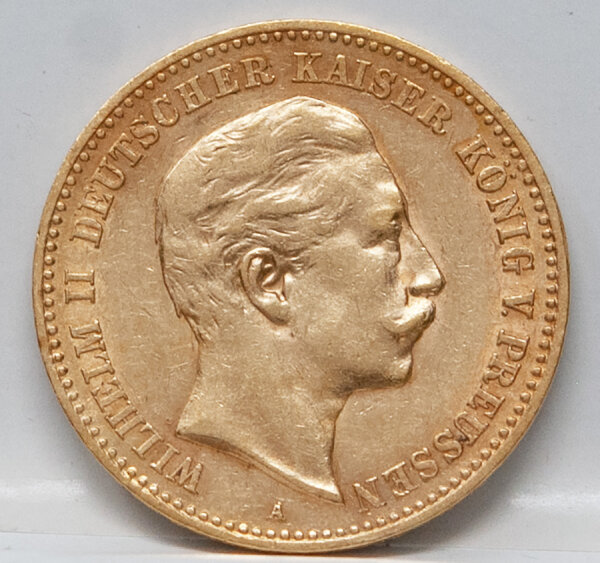10 Mark Preußen 1903 A Gold, Wilhelm II Porträt & Reichsadler, 3,98 g