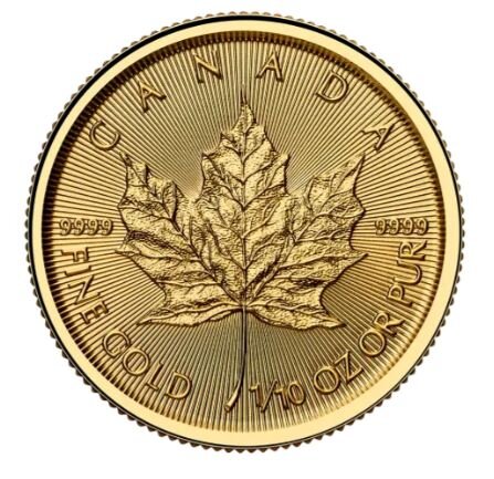 Kanada 5 Dollar 2026 „Maple Leaf“ – 1/10 Unze Goldmünze (≈ 3,11 g), Gold 99,99 %, Ahornblattmotiv, Ausgabe der Royal Canadian Mint.