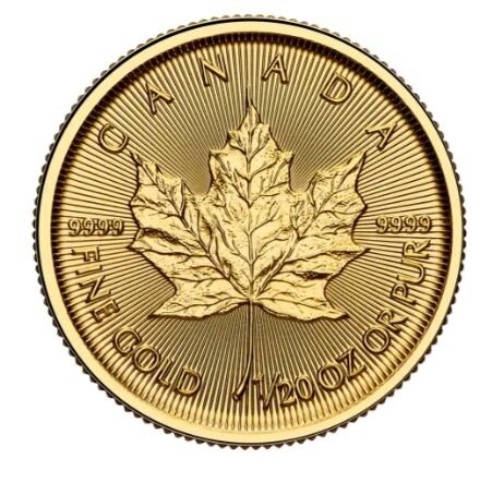 Kanada 1 Dollar 2026 „Maple Leaf“ – Goldmünze 1/20 Unze (≈1,55 g), Gold 99,99 %, Ahornblatt-Motiv, Ausgabe der Royal Canadian Mint.